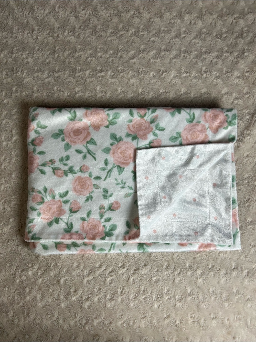 Lila & Jack Pink Floral Polka Dot Baby Blanket Reversible Flower Rose White